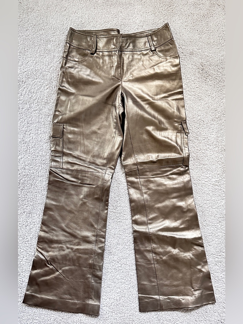 Vintage CACHÉ Metallic Bronze Leather Pants Size 12 Fully Lined Y2K 90s